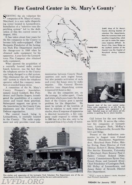 1954: Article reference creation of the St. Mary's County Emergency Control Center in 1954.